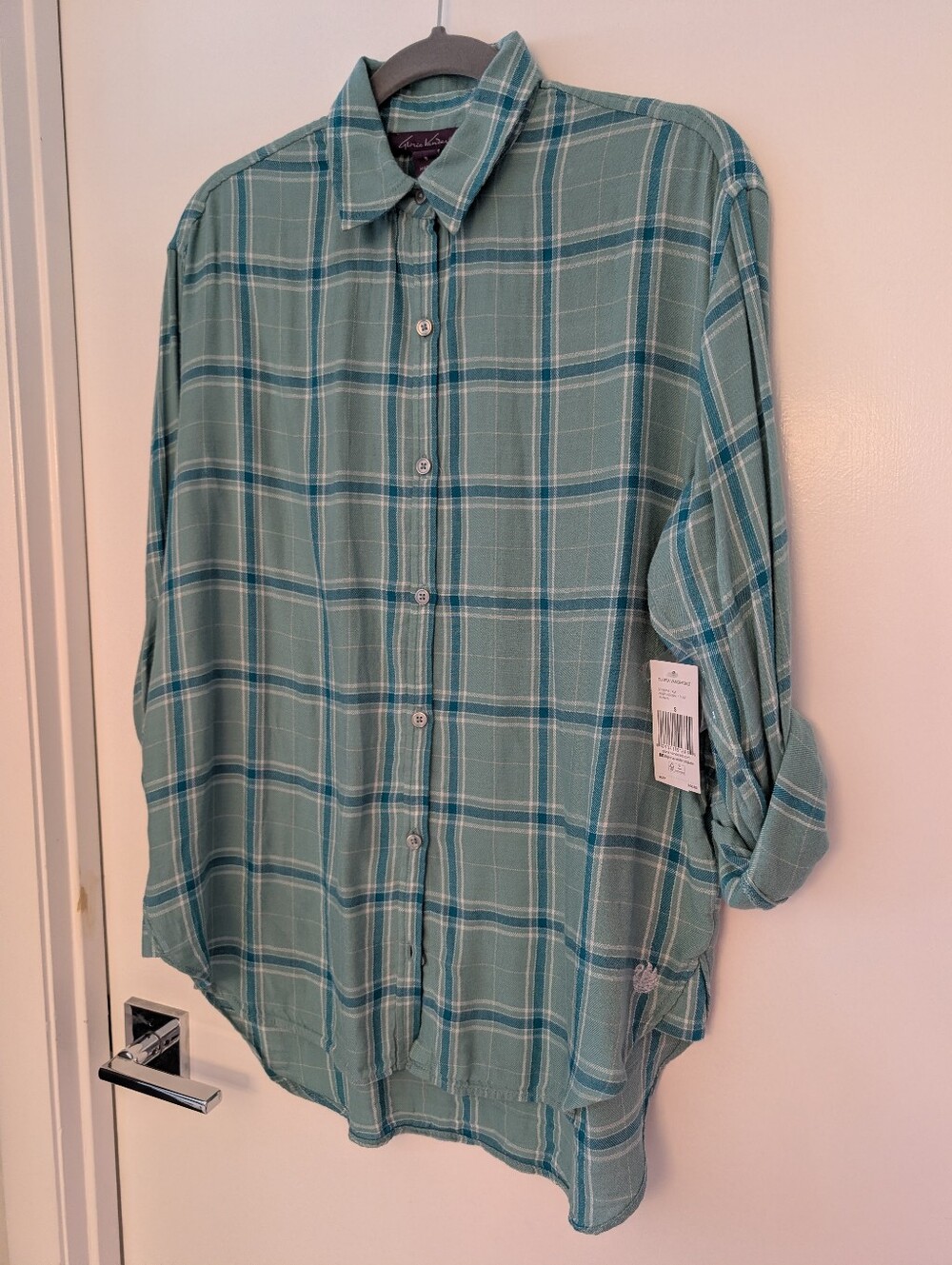 Gloria Vanderbilt Teal Plaid Button-Down Shirt